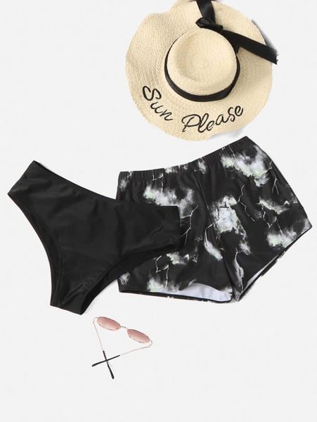 2pack plus solid bikini bottom with marble print swim shorts k3dw#, Black
2pack plus solid bikini bottom with marble print swim shorts k3dw#, Black