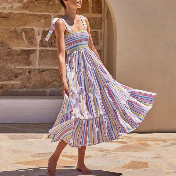 casual dresses women colorful striped print tied shirring detail big hem long dress ladies summer vacation, Black;gray
casual dresses women colorful striped print tied shirring detail big hem long dress ladies summer vacation, Black;gray