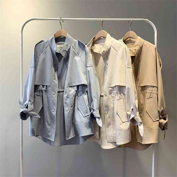 women's casual signle breasted windbreaker fashion style autumn oversized lazy suit adjustable waist jacket female 210520, Tan;black
women's casual signle breasted windbreaker fashion style autumn oversized lazy suit adjustable waist jacket female 210520, Tan;black