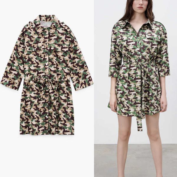 za camouflage print shirt dress women vintage long sleeve belted spring mini dresses woman button up casual vestidos 210602, Black;gray
za camouflage print shirt dress women vintage long sleeve belted spring mini dresses woman button up casual vestidos 210602, Black;gray