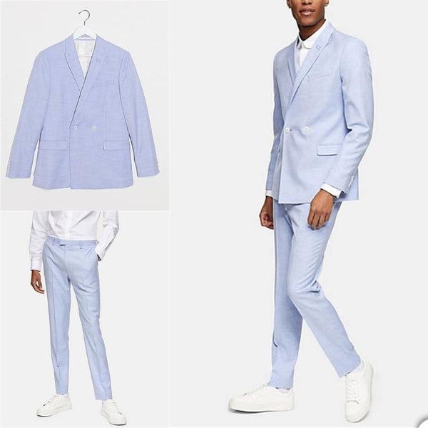 men's suits & blazers light blue men two pieces modern summer custom made handsome wedding fit slim formal business coat+pant, White;black
men's suits & blazers light blue men two pieces modern summer custom made handsome wedding fit slim formal business coat+pant, White;black