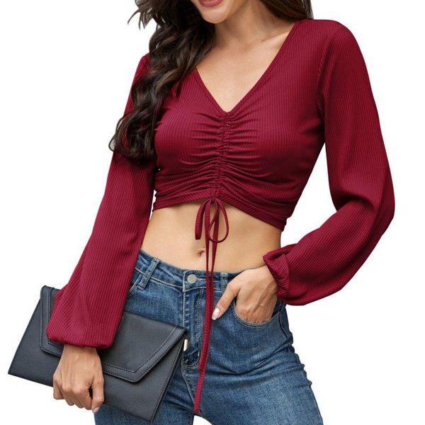 women's t-shirt women summer autumn t-shirts fashion v-neck drawstring solid color long sleeve tees, White
women's t-shirt women summer autumn t-shirts fashion v-neck drawstring solid color long sleeve tees, White