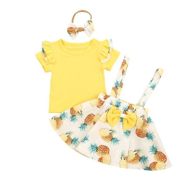 clothing sets 3pcs baby summer outfits, o-neck short sleeves t-shirt + pineapple print overalls skirt hair band suit for girls, White
clothing sets 3pcs baby summer outfits, o-neck short sleeves t-shirt + pineapple print overalls skirt hair band suit for girls, White