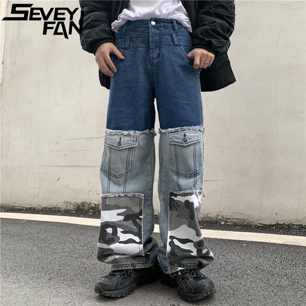 men's jeans seveyfan hi street vintage camouflage patchwork cargo hip hop streetwear ripped denim pants for male, Blue
men's jeans seveyfan hi street vintage camouflage patchwork cargo hip hop streetwear ripped denim pants for male, Blue