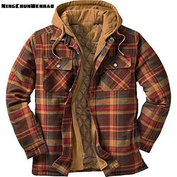 men 2021 jacket plaid slim autumn fashion hooded zipper long sleeve basic casual male outerwear coat winter men's jackets, Black;brown
men 2021 jacket plaid slim autumn fashion hooded zipper long sleeve basic casual male outerwear coat winter men's jackets, Black;brown