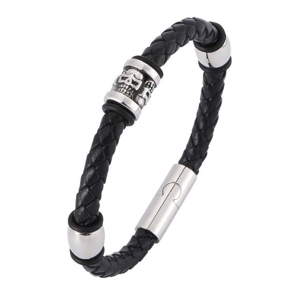 bangle 6mm leather hand-woven bracelet, stainless steel and magnet buckle skull single loop hand rope black
bangle 6mm leather hand-woven bracelet, stainless steel and magnet buckle skull single loop hand rope black