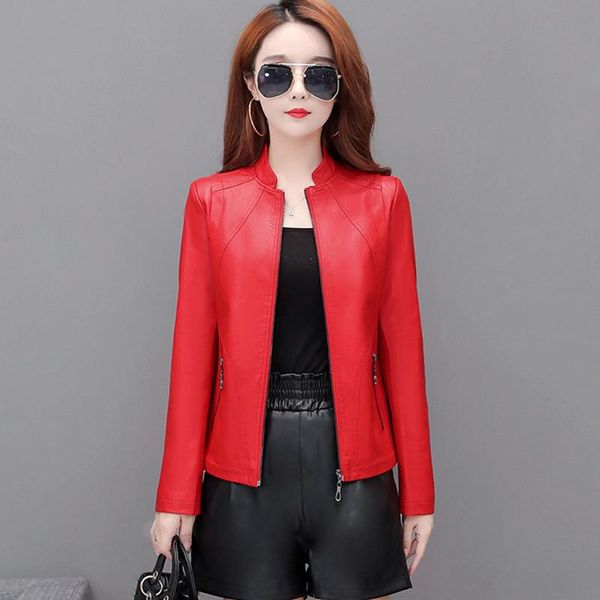 women's leather & faux red jacket pu spring autumn slim plus cotton ladies coats casual long sleeve size outerwear female, Black
women's leather & faux red jacket pu spring autumn slim plus cotton ladies coats casual long sleeve size outerwear female, Black