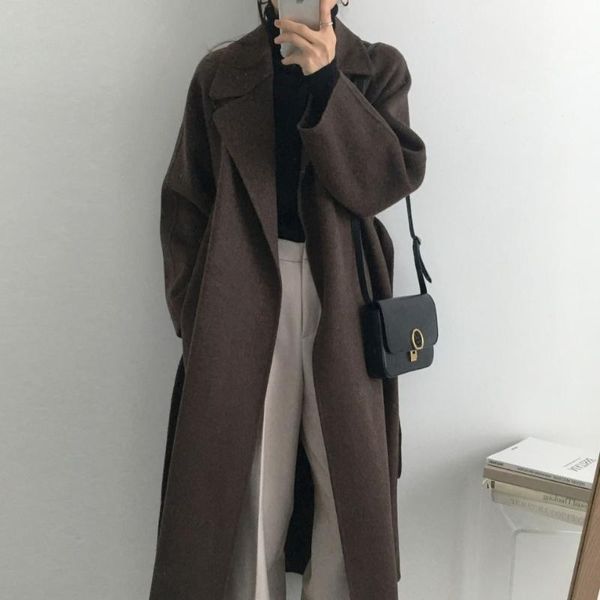 women's wool & blends women elegant long coat with belt solid color sleeve chic outerwear ladies overcoat autumn winter 2021 korean, Black
women's wool & blends women elegant long coat with belt solid color sleeve chic outerwear ladies overcoat autumn winter 2021 korean, Black