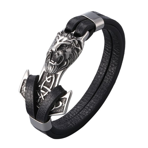 new fashion design stainless steel lion head anchor charm black leather bracelet, Golden;silver
new fashion design stainless steel lion head anchor charm black leather bracelet, Golden;silver