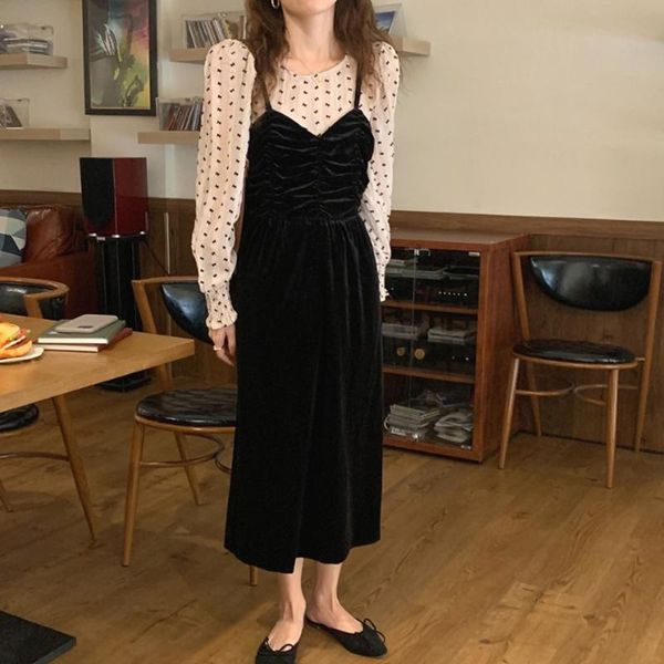 casual dresses sweet wind of platycodon grandiflorumtwo pieces sets slim puff sleeve shirts autumn velvet close waist elegant slip dress, Black;gray
casual dresses sweet wind of platycodon grandiflorumtwo pieces sets slim puff sleeve shirts autumn velvet close waist elegant slip dress, Black;gray