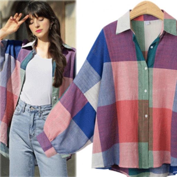 women's blouses & shirts 2021 spring autumn blouse plus size chic plaid women batwing sleeve casual chemise femme clothes shirt t8n505, White
women's blouses & shirts 2021 spring autumn blouse plus size chic plaid women batwing sleeve casual chemise femme clothes shirt t8n505, White