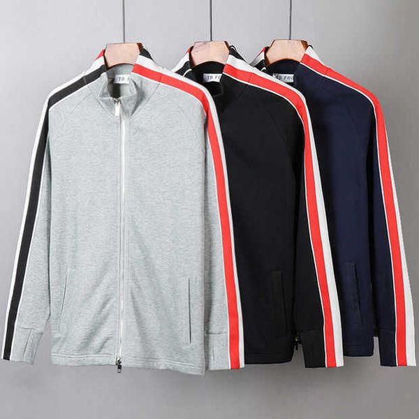men tb double side webbing stitching striped cotton zipper sports cardigan sweater jacket hoodies, Black;brown
men tb double side webbing stitching striped cotton zipper sports cardigan sweater jacket hoodies, Black;brown