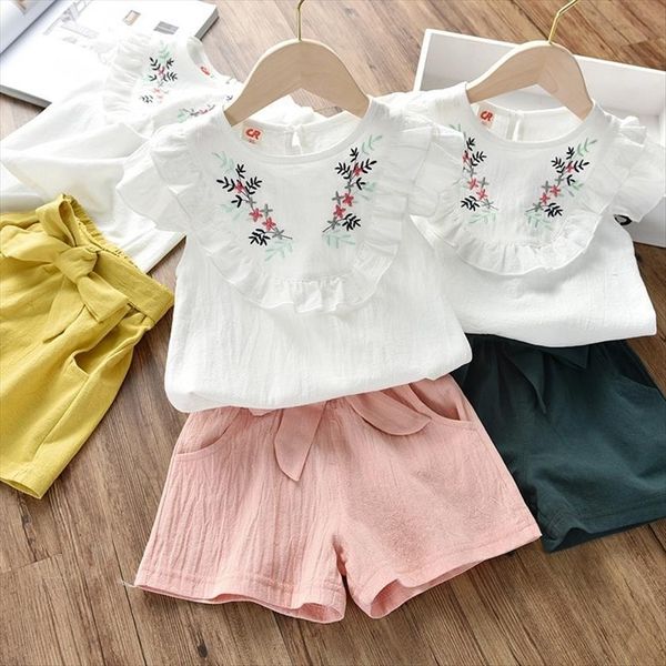2pcs summer kids clothes set little girls sleeveless embroidery shirt bowknot shorts fashion clothing sets for children, White
2pcs summer kids clothes set little girls sleeveless embroidery shirt bowknot shorts fashion clothing sets for children, White