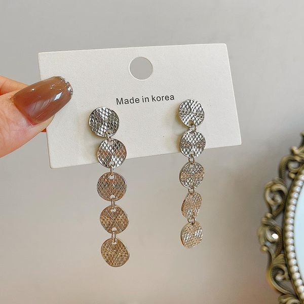 european and american fashion retro round metal style long tassel earrings pendant versatile s925 silver needle stud, Golden;silver
european and american fashion retro round metal style long tassel earrings pendant versatile s925 silver needle stud, Golden;silver