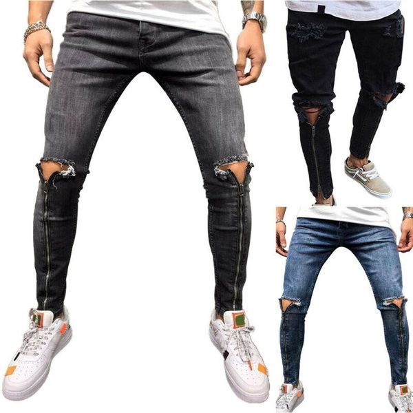 men's jeans fashion men pants distressed ripped zip slim skinny denim bottoms trousers, Blue
men's jeans fashion men pants distressed ripped zip slim skinny denim bottoms trousers, Blue