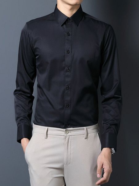 men curved hem button front shirt k21a#, White;black