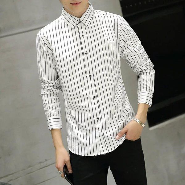 men's casual shirts 2021 mens fashion striped business social dress slim fit button clothing men, White;black
men's casual shirts 2021 mens fashion striped business social dress slim fit button clothing men, White;black
