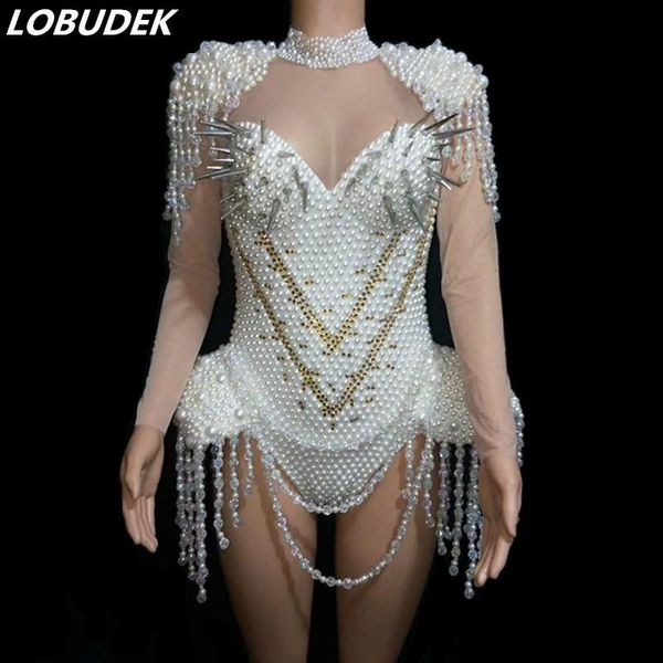 female nightclub concert stage white pearls rivet bodysuit v-neck mesh sleeve beads bodysuits singer dancer party show wear women's jum, Black;white
female nightclub concert stage white pearls rivet bodysuit v-neck mesh sleeve beads bodysuits singer dancer party show wear women's jum, Black;white