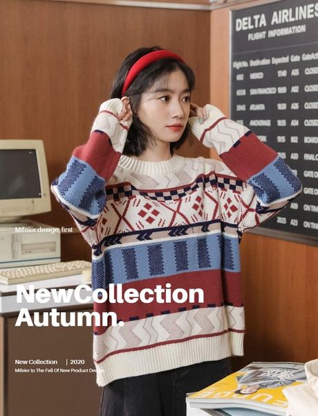 autumn and winter retro lazy wind loose outer wear sweater women's sweaters, White;black
autumn and winter retro lazy wind loose outer wear sweater women's sweaters, White;black