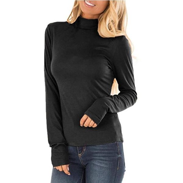 women's t-shirt slim long-sleeved high-necked casual black purple red blue solid color turtleneck women streetwear, White
women's t-shirt slim long-sleeved high-necked casual black purple red blue solid color turtleneck women streetwear, White