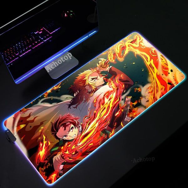 mouse pads & wrist rests demon slayer rgb pad pc anime rug setup gamer accessories gaming mats with backlight mat mousepad speed led keyboar