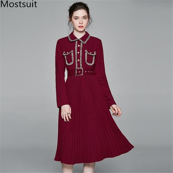 runway fashion elegant long pleated dress women full sleeve turn-down collar pockets buttons office vintage vestido dresses 210518, Black;gray
runway fashion elegant long pleated dress women full sleeve turn-down collar pockets buttons office vintage vestido dresses 210518, Black;gray