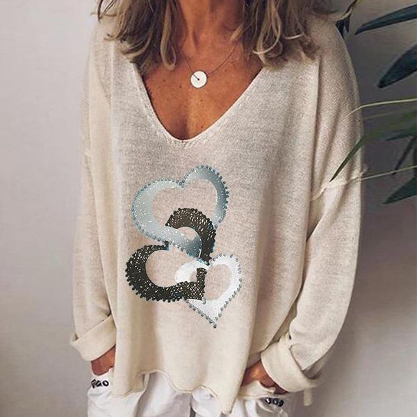 women's t-shirt heart printed ladies v neck long sleeve spring loose tee for femme plus size t shirt 2021 mujer lady clothing, White
women's t-shirt heart printed ladies v neck long sleeve spring loose tee for femme plus size t shirt 2021 mujer lady clothing, White