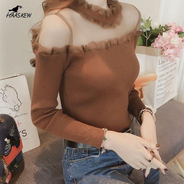 women's sweaters haaskew ladies lace twill neck knitted sweater slim casual long sleeve pure color autumn fashion hollow pullover, White;black
women's sweaters haaskew ladies lace twill neck knitted sweater slim casual long sleeve pure color autumn fashion hollow pullover, White;black