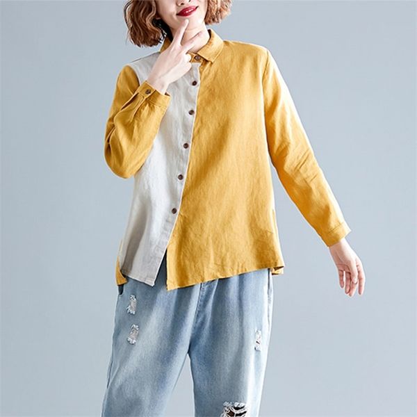 spring autumn arts style women turn-down collar loose shirts patchwork cotton linen casual blouse femme blusas s44 210512, White
spring autumn arts style women turn-down collar loose shirts patchwork cotton linen casual blouse femme blusas s44 210512, White