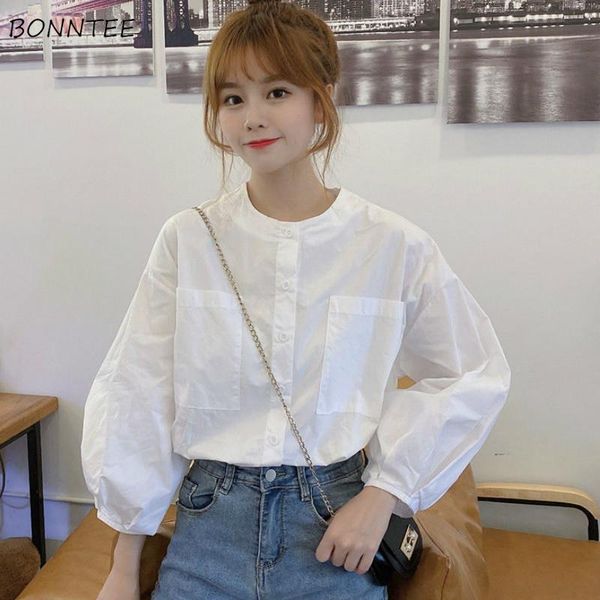 women's blouses & shirts women autumn o-neck lantern sleeve single breasted korean style girls sweet leisure simple clothing chic, White
women's blouses & shirts women autumn o-neck lantern sleeve single breasted korean style girls sweet leisure simple clothing chic, White