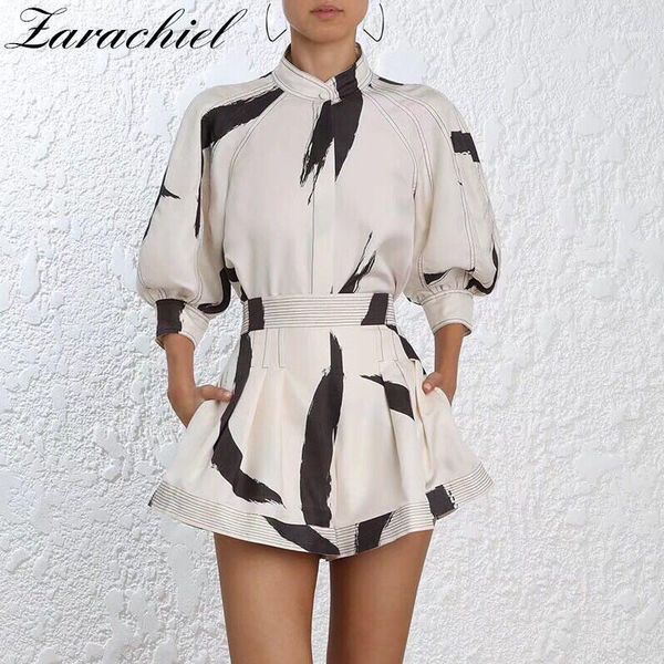 summer runway designer ink art printed women casual short sleeve belt blouse shirt + high waist shorts set 2 piece set1, White
summer runway designer ink art printed women casual short sleeve belt blouse shirt + high waist shorts set 2 piece set1, White