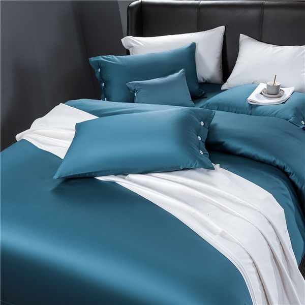 bedding pure 60 thread count long staple cotton solid color fitted sheet button 4-piece set