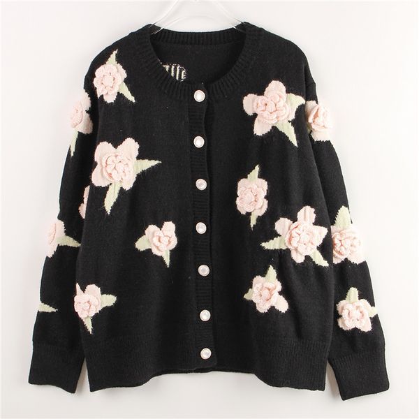 knits autumn winter black women crotchet appliques flower sweater coat round neck single breasted vintage cardigan, White
knits autumn winter black women crotchet appliques flower sweater coat round neck single breasted vintage cardigan, White