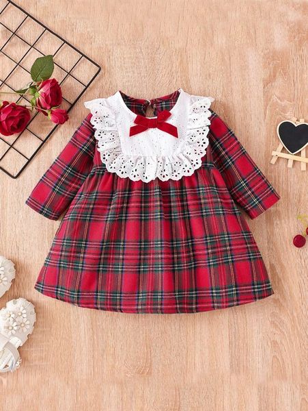 baby tartan print eyelet embroidery ruffle trim dress she, Red;yellow
baby tartan print eyelet embroidery ruffle trim dress she, Red;yellow