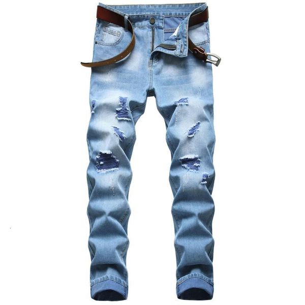 mens autumn winter male ripped light blue straight jeans pants casual fashion slim non stretch cotton denim trousers
mens autumn winter male ripped light blue straight jeans pants casual fashion slim non stretch cotton denim trousers