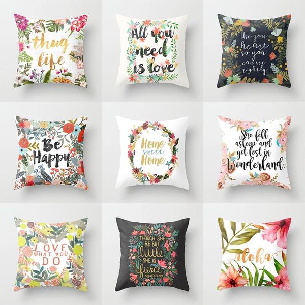 pillow case spring flowers and plants covers ins floral letter pillowcase american country style sofa cushion cover home decor