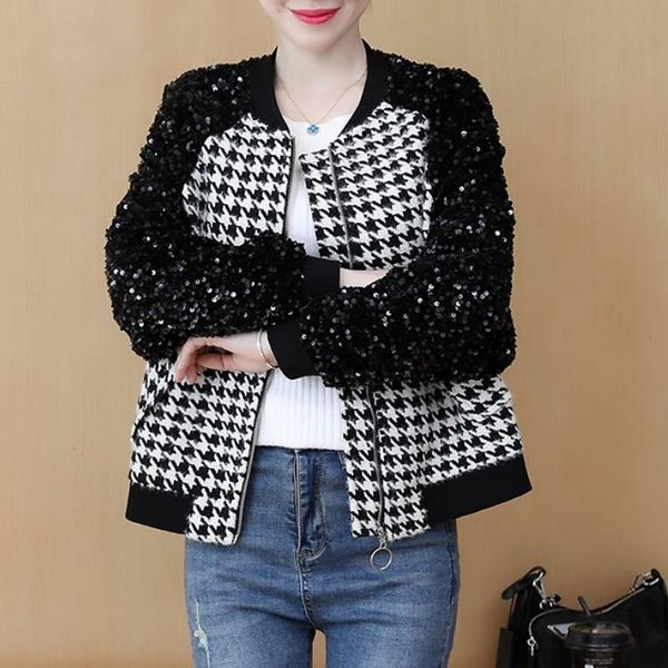 women's jackets arrivals plaid houndstooth splice sequined long sleeve jacket streetwear zipper spring casual outerwear women baseball, Black;brown
women's jackets arrivals plaid houndstooth splice sequined long sleeve jacket streetwear zipper spring casual outerwear women baseball, Black;brown