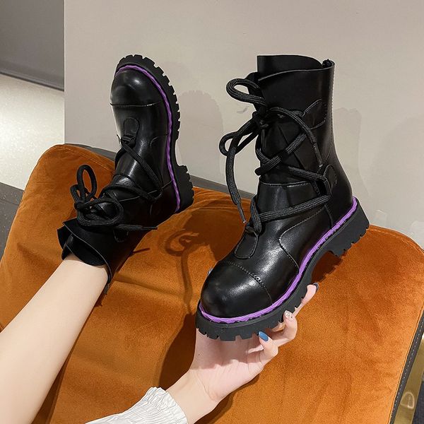 2021 autumn winter women's trend lace up mid barrel low heel motorcycle martin boots british style versatile thick soled short, Black
2021 autumn winter women's trend lace up mid barrel low heel motorcycle martin boots british style versatile thick soled short, Black