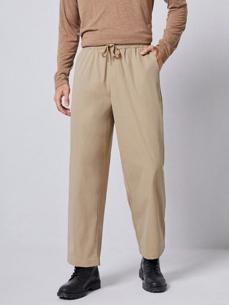 men slant pockets drawstring waist pants m22k#, Black