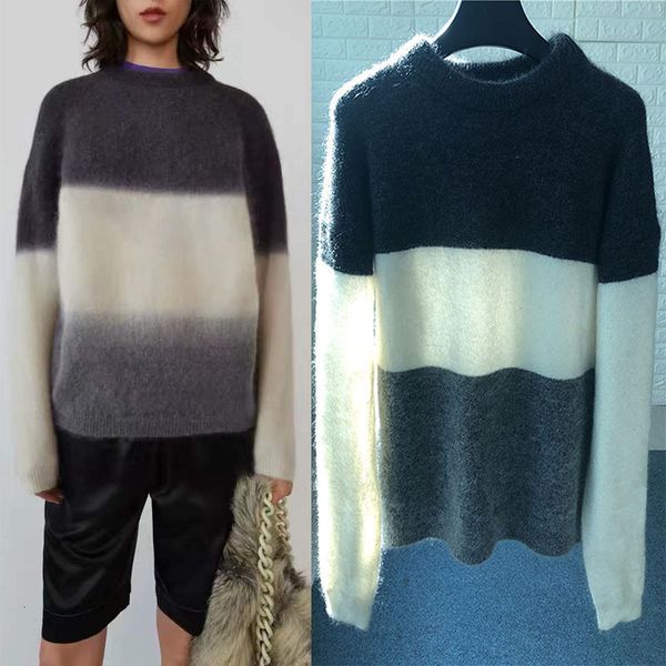 sweater 2021 autumn winter fashion classic versatile stripe easy wool mohair blended soft color matching sweater a3, White;black
sweater 2021 autumn winter fashion classic versatile stripe easy wool mohair blended soft color matching sweater a3, White;black