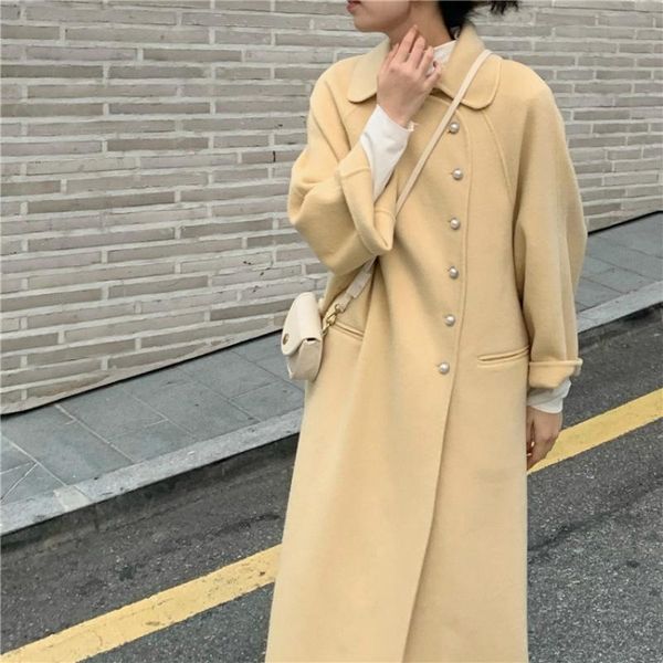 women autumn vintage elegant yellow long loose wool coat jacket pearl buttons raglan sleeve woolen overcoat cardigan cloak women's & bl, Black
women autumn vintage elegant yellow long loose wool coat jacket pearl buttons raglan sleeve woolen overcoat cardigan cloak women's & bl, Black