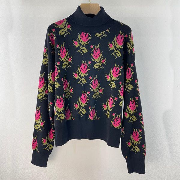women's sweaters black pink rose floral pattern fashion knit sweater women letter turtleneck long sleeve pullover lady 2021 aut, White;black
women's sweaters black pink rose floral pattern fashion knit sweater women letter turtleneck long sleeve pullover lady 2021 aut, White;black