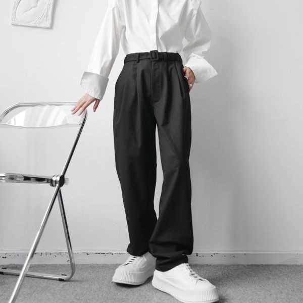 men's pants 2021 korean style simple loose casual trousers waist buckle decoration straight suit pant men japanese, Black
men's pants 2021 korean style simple loose casual trousers waist buckle decoration straight suit pant men japanese, Black