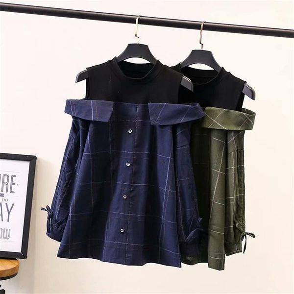 women's blouses & shirts fashion spring autumn long sleeve strapless bow fake two pieces large size ladies check shirt blouse 2021, White
women's blouses & shirts fashion spring autumn long sleeve strapless bow fake two pieces large size ladies check shirt blouse 2021, White