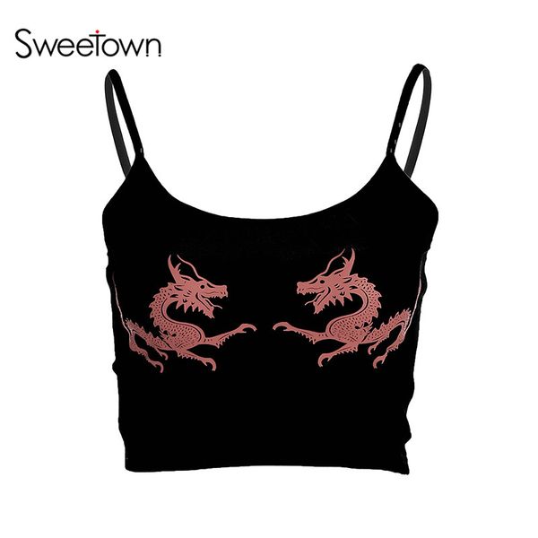 sweetown women crop camisole 2021 cropped feminino double dragon print sleeveless feminino bralette fashion camis, Black;white
sweetown women crop camisole 2021 cropped feminino double dragon print sleeveless feminino bralette fashion camis, Black;white