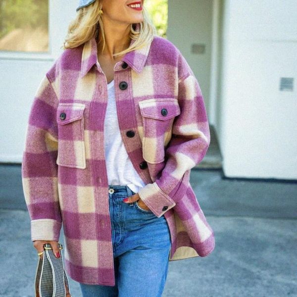 women's wool & blends plaid woolen cloth coat women autumn winter turn down collar long sleeves button jacket female casual vintage ove, Black
women's wool & blends plaid woolen cloth coat women autumn winter turn down collar long sleeves button jacket female casual vintage ove, Black