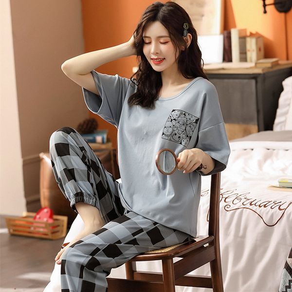 women's sleepwear pyjama pour femme spring summer pajamas for women short sleeve plaid cotton set plus size student's pijama suit, Black;red
women's sleepwear pyjama pour femme spring summer pajamas for women short sleeve plaid cotton set plus size student's pijama suit, Black;red