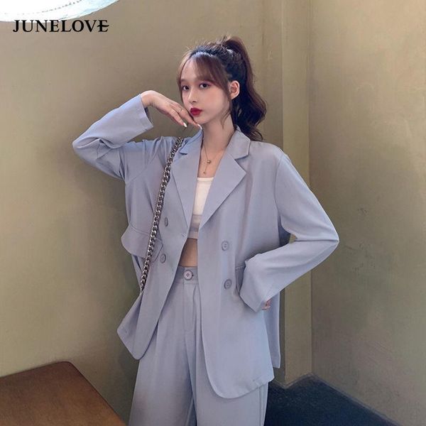 women's two piece pants junelove women blazers suits purple black fashion simple outwear double breasted loose casual female korean ulz, White
women's two piece pants junelove women blazers suits purple black fashion simple outwear double breasted loose casual female korean ulz, White