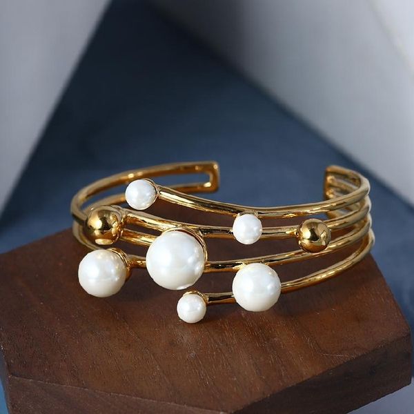bangle women pearl cuff bangles fashion gold color and steel balls ornament statament size adjustable jewelry, Black
bangle women pearl cuff bangles fashion gold color and steel balls ornament statament size adjustable jewelry, Black