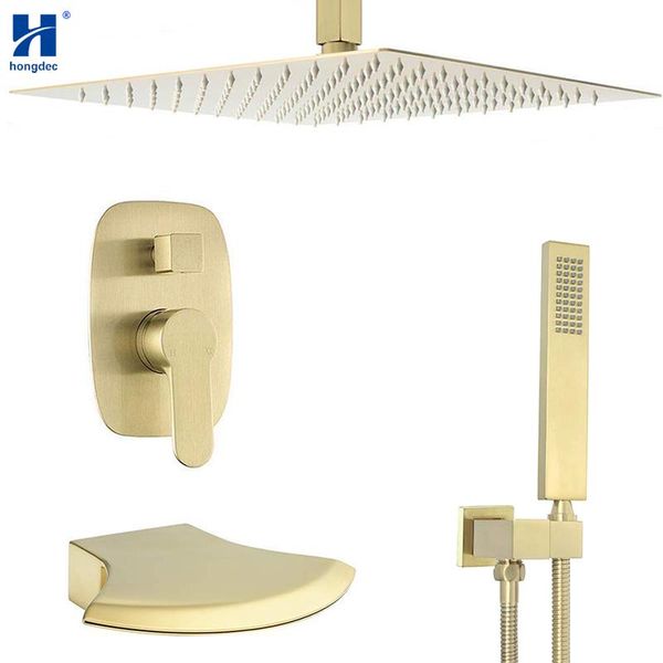 hongdec ceiling mounted brushed gold 12 inch rainfall shower system set with handheld head and waterfall spout tub bathroom sets
hongdec ceiling mounted brushed gold 12 inch rainfall shower system set with handheld head and waterfall spout tub bathroom sets